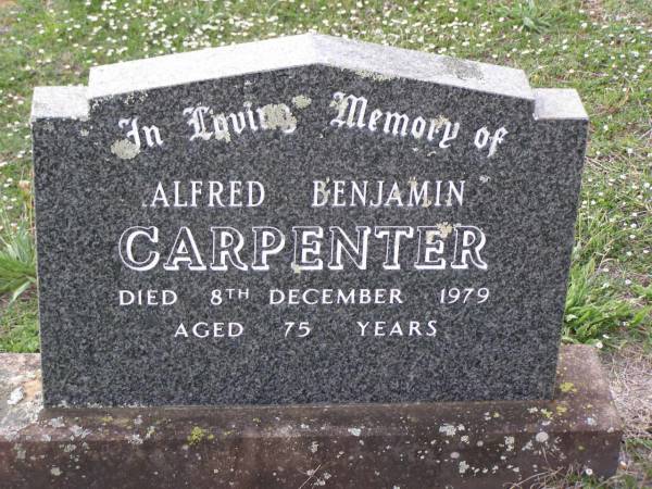 Alfred Benjamin CARPENTER,  | died 8 Dec 1979 aged 75 years;  | Helidon General cemetery, Gatton Shire  | 