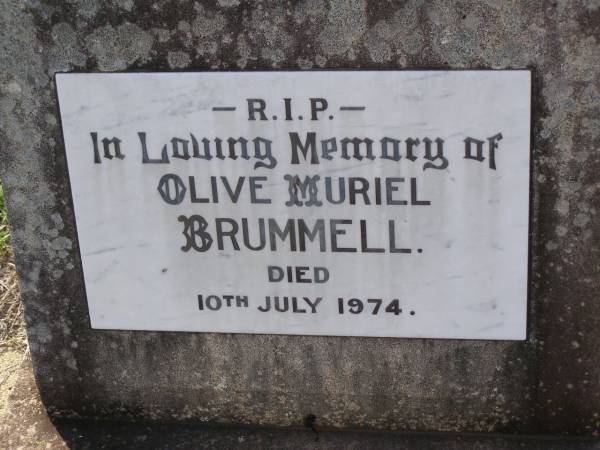 Olive Muriel BRUMMELL,  | died 10 July 1974;  | Helidon General cemetery, Gatton Shire  | 