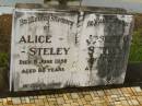 Alice STELEY, mother, died 5 June 1956 aged 68 years; Joseph O. STELEY, father, died 5 Feb 1970 aged 80 years; Howard cemetery, City of Hervey Bay 