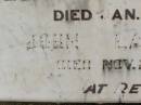 Florence LARCOMBE, died 7 Jan 1961; John LARCOMBE, died 26 Nov 1965; Howard cemetery, City of Hervey Bay 