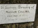 Marion COLLINS, died 17 May 1936 aged 78 years; Howard cemetery, City of Hervey Bay 