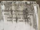 Robert Patridge STELEY, died 29 March 1920; Alex, son, died 13 Aug 1901; Howard cemetery, City of Hervey Bay 