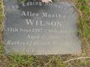 Alice Martha WILSON, 13 Sept 1907 - 10 Jan 1995 aged 87 years, mother of Alison, Stan & Neil; Howard cemetery, City of Hervey Bay 
