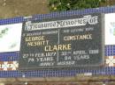 George Nesbitt CLARKE, died 27 Feb 1977 aged 74 years; Constance ClARKE, wife, died 30 April 1988 aged 84 years; Howard cemetery, City of Hervey Bay 