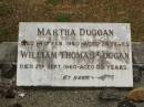 Martha DUGGAN, died 14 Feb 1960 aged 74 years; William Thomas DUGGAN, died 2 Sept 1960 aged 83 years; Howard cemetery, City of Hervey Bay 