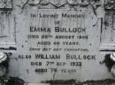 Emma BULLOCK, died 20 Aug 1926 aged 60 years; William BULLOCK, died 7 Sept 1932 aged 70 years; Howard cemetery, City of Hervey Bay 