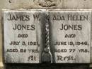 James W. JONES, died 3 July 1921 aged 62 years; Ada Helen JONES, died 19 June 1946 aged 77 years; Howard cemetery, City of Hervey Bay 