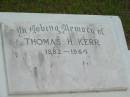 Thomas H. KERR, 1882 - 1964; Howard cemetery, City of Hervey Bay 