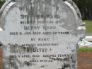 
Stephen WARD,
husband of Betsy WARD,
died 9 Jan 1925 aged 65 years;
Betsy,
wife,
died 5 April 1942 aged 82 years;
Howard cemetery, City of Hervey Bay
