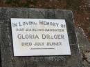 
Gloria DREGER,
daughter,
died 21 July 1927;
Howard cemetery, City of Hervey Bay
