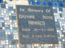 Daphne Rose NINNES, died 31-1-1921 aged 3 years 6 months; Howard cemetery, City of Hervey Bay 