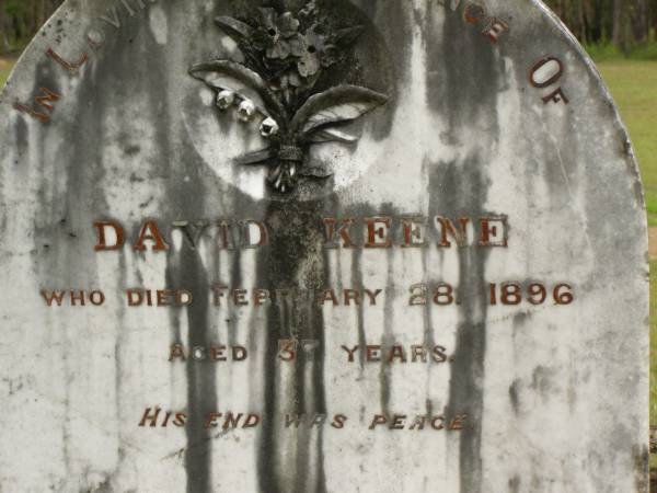 David KEENE,  | died 28 Feb 1896 aged 37 years;  | Howard cemetery, City of Hervey Bay  | 