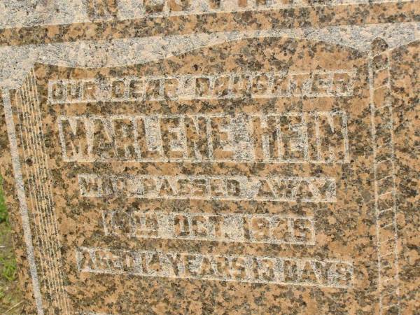 Marlene HEIN,  | daughter,  | died 19 Oct 1946 aged 14 years 13 days;  | Howard cemetery, City of Hervey Bay  | 
