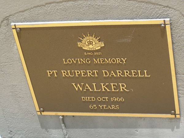 Rupert Darrell WALKER,  | died Oct 1966 aged 65 years;  | Howard cemetery, City of Hervey Bay  | 