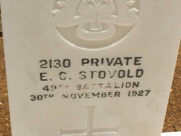 E.C. STOVOLD,  | husband,  | died 30 Nov 1927;  | Howard cemetery, City of Hervey Bay  | 