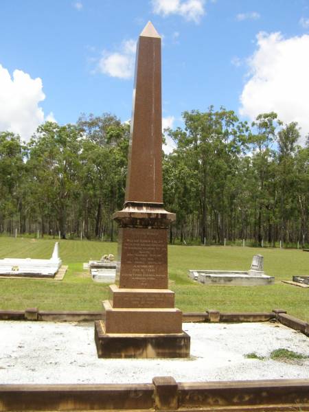 William RANKIN,  | father,  | managing director Queensland Collieries Howard,  | born Tollcross Scotland 23 April 1836,  | died Corina Queensland 15 Oct 1917 aged 81 years;  | Isabel H. ROSS,  | youngest daughter,  | died Brisbane 5 Aug 1938 aged 60 years;  | William C.F. RANKIN,  | youngest son of William & Jane RANKIN,  | general manager Queensland Collieres Howard,  | born Calston Ayrshire Scotland 22 Aug 1880,  | died Howard Queensland 11 May 1919;  | John A. RANKIN,  | eldest son,  | died Hpward 6 April 1930 aged 71 years;  | Marion Anderson,  | daughter,  | died 6 July 1907 aged 45 years;  | Mary E.A. ALLEN,  | daughter,  | died 22 March 1947 aged 73 years;  | Robert Stuart RANKIN,  | AIF 1914 - 1919,  | general manager Queensland Collieries 1941 - 1946.  | born Calson Scotland,  | died Toolburra 9 Nov 1950 aged 75 years;  | Jane Anderson,  | wife of William RANKIN,  | died 24 Jan 1912 aged 73 years;  | Col. C.D.W. RANKIN V.D.,  | 20 years managing director Q.C.C. Howard,  | died 2 No 1940 aged 71 years 10 months;  | Howard cemetery, City of Hervey Bay  | 