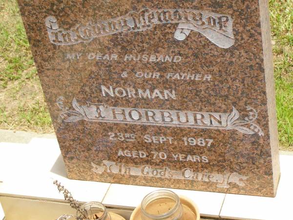 Norman THORBURN,  | husband father,  | died 23 Set 1987 aged 70 years;  | Howard cemetery, City of Hervey Bay  | 