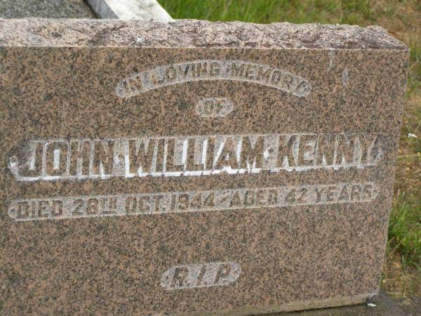 John William KENNY,  | died 28 Oct 1944 aged 42 years;  | Howard cemetery, City of Hervey Bay  | 