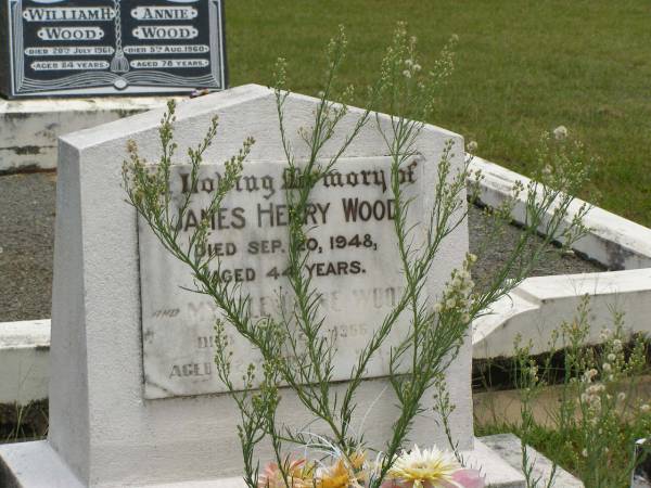 James Henry WOOD,  | died 20 Sep 1948 aged 44 years;  | Myrtle Irene WOOD,  | died 22 May 1966 aged 52 years;  | Howard cemetery, City of Hervey Bay  | 