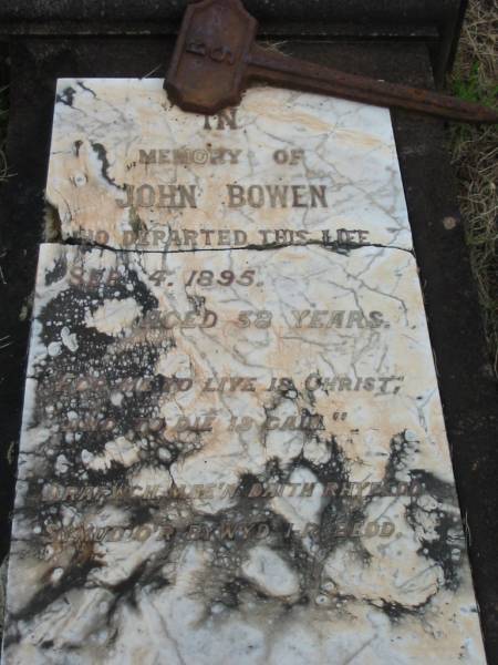 John BOWEN,  | died 4 Sep 1895 aged 58 years;  | Howard cemetery, City of Hervey Bay  | 