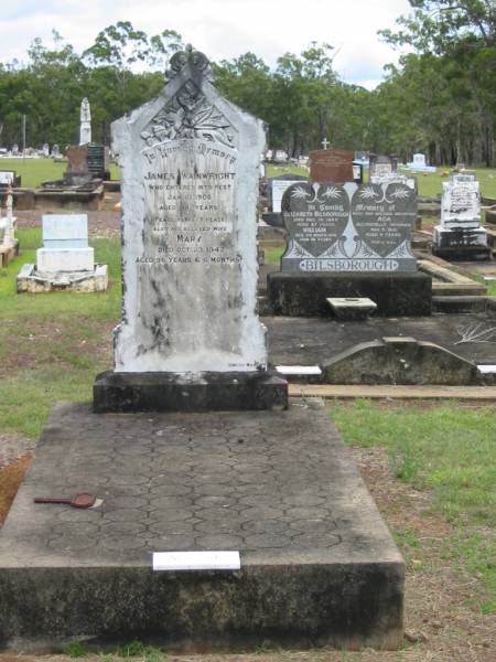 James WAINWRIGHT,  | died 10 Jan 1906 aged 61 years;  | Mary,  | wife auntie,  | died 23 Oct 1942 aged 96 years 6 months;  | Howard cemetery, City of Hervey Bay  | 