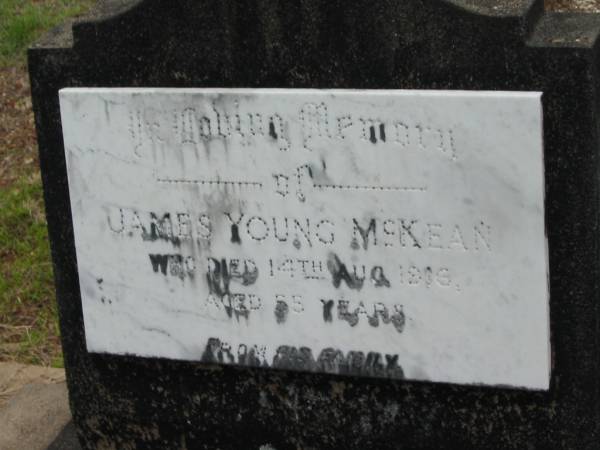 James Young MCKEAN,  | died 14 Aug 1916 aged 55 years;  | Howard cemetery, City of Hervey Bay  | 