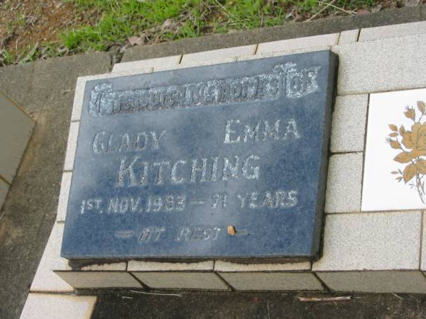 Glady Emma KITCHING,  | died 1 Nov 1983 aged 71 years;  | Howard cemetery, City of Hervey Bay  | 
