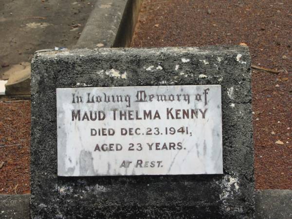Maude Thelma KENNY,  | died 23 Dec 1941 aged 23 years;  | Howard cemetery, City of Hervey Bay  | 