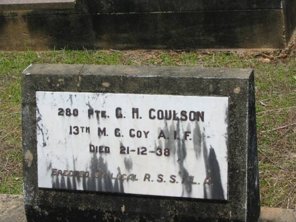 G.M. COULSON,  | died 21-12-38;  | Howard cemetery, City of Hervey Bay  | 