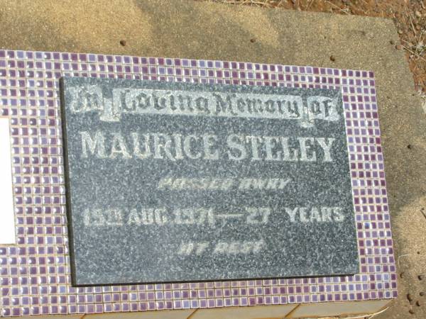 Maurice STELEY,  | died 15 Aug 1971 aged 27 years;  | Howard cemetery, City of Hervey Bay  | 
