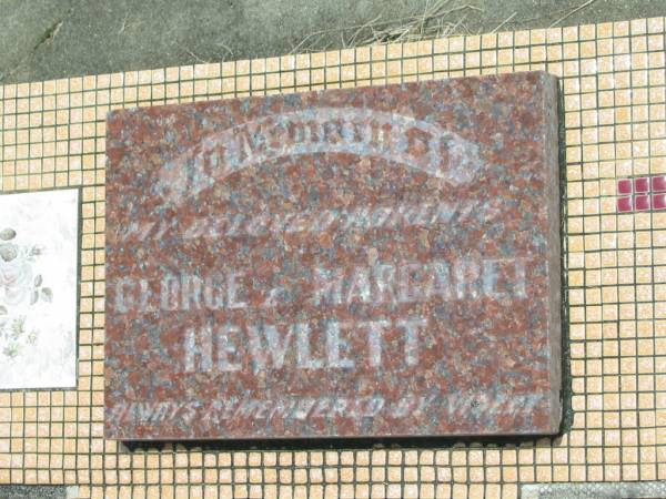 parents;  | George HEWLETT;  | Margaret HEWLETT;  | Howard cemetery, City of Hervey Bay  | 