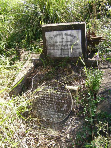 Fredrick John CREPIN, father,  | born 22 Oct 1841 died 6 Dec 1904;  | Johann Friedrich CREPIN,  | born 22 Oct 1841,  | died 6 Dec 1904;  | Hoya/Boonah Baptist Cemetery, Boonah Shire  | 
