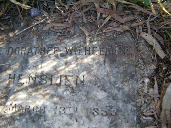Marie Dorathee Wilhelmine HENSLIEN,  | born 13 March 1833 died 16 July 1909;  | Hoya/Boonah Baptist Cemetery, Boonah Shire  | 