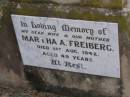 Martha A FREIBERG 1 Aug 1942, aged 49 Hoya Lutheran Cemetery, Boonah Shire  