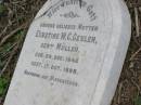 
Ernstine W C GESLER (geb MULLER)
geb 29 Dec 1842, gest 17 Oct 1898
Hoya Lutheran Cemetery, Boonah Shire

