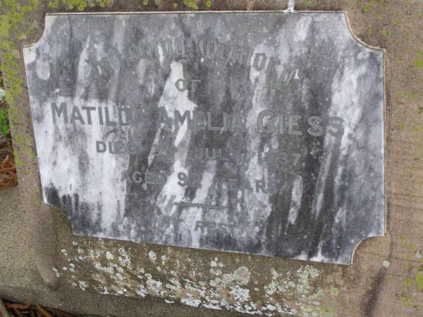 Matilda Amelia GIESS  | d: 3 Jul 1937, aged 92  | Hoya Lutheran Cemetery, Boonah Shire  |   | 