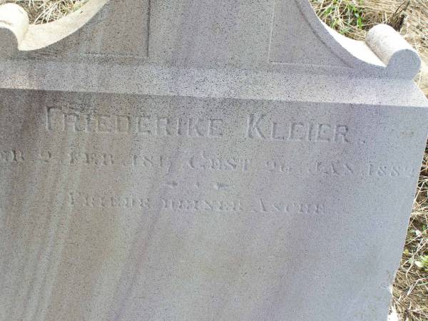 Friederike KLEIER  | geb 2 Feb 1817  | gest 26 Jan 1882  | Hoya Lutheran Cemetery, Boonah Shire  |   | 