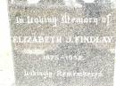 Elizabeth J. FINDLAY, 1875 - 1932; George FINDLAY, husband, died 4 Jan 1955 aged 81 years; Jandowae Cemetery, Wambo Shire 