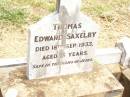 Thomas Edward SAXELBY, died 18 Sept 1933 aged 15 years; Jandowae Cemetery, Wambo Shire 