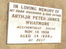 Arthur Peter James WHATMORE, husband father, accidentally killed 19 Nov 1956 aged 34 years; Jandowae Cemetery, Wambo Shire 
