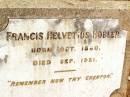 Francis Helvetius HOBLER, born Oct 1860 died Sept 1921; Jandowae Cemetery, Wambo Shire 
