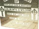 Colin McK. O. WILSON, son brother, died 24 Jan 1949 aged 31 years; Jandowae Cemetery, Wambo Shire 