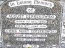 August GERSEKOWSKI, born 1 Dec 1880, died 12 June 1941; Emma Mary GERSEKOWSKI, born 9 June 1880, died 31 Dec 1956; Jandowae Cemetery, Wambo Shire  