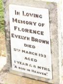 Florence Evelyn BROWN, died 5 March 1930 aged 1 year 8 months; Jandowae Cemetery, Wambo Shire 
