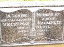 
Violet May NAUSCHUTZ,
daughter sister,
died 1 Feb 1943 aged 11 years;
Jandowae Cemetery, Wambo Shire
