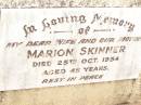 Marion SKINNER, wife mother, died 25 Oct 1954 aged 45 years; Jandowae Cemetery, Wambo Shire 