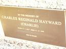 
Charles (Charlie) Reginald HAYWARD,
born 27-1-1917,
died 11-12-1998;
Jandowae Cemetery, Wambo Shire
