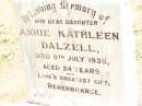 Annie Kathleen DALZELL, daughter, died 9 July 1035 aged 24 years; Jandowae Cemetery, Wambo Shire 