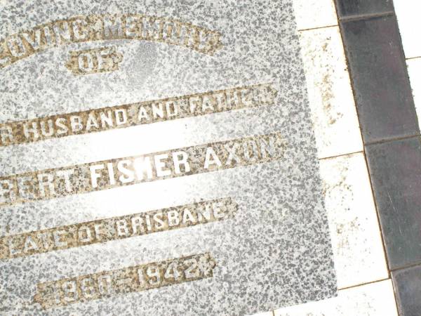 Herbert Fisher AXON,  | husband father,  | late of Brisbane,  | 1860 - 1942;  | Jandowae Cemetery, Wambo Shire  | 