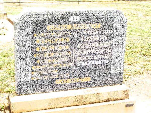 Reginald WOOLLETT,  | husband,  | died 8 Aug 1948 aged 77 years;  | Martha WOOLLETT,  | mother,  | died 17 July 1959 aged 84 years;  | Jandowae Cemetery, Wambo Shire  | 